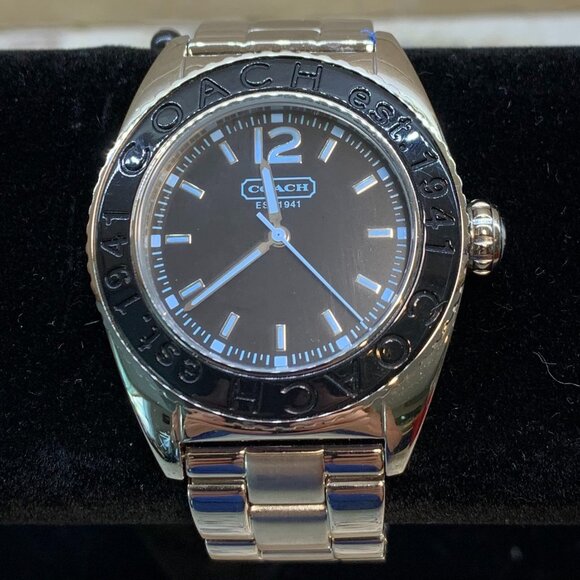 Coach "Andee" Boyfriend Watch Stainless Steel with Black and Light Blue Dial - Picture 2 of 6